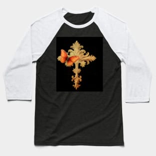 Gold Cross With Butterfly Baseball T-Shirt